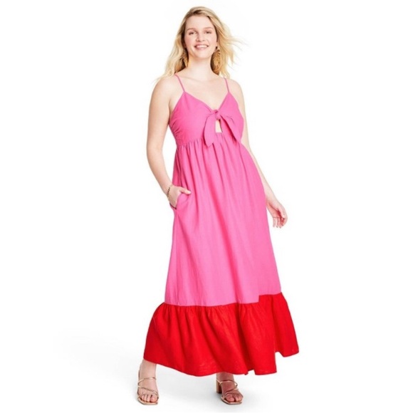 Tabitha Brown x Target Tiefront Pink/Red Dress, Medium - Picture 1 of 9